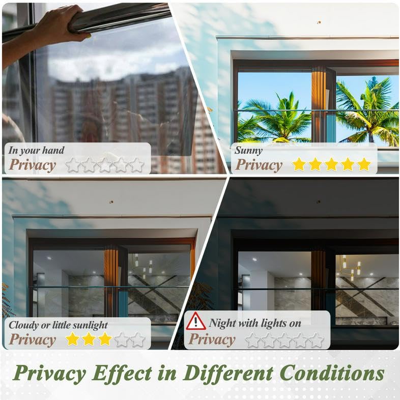 HONLONE Window Film Privacy Film For Glass Windows 90X400cm Mirror Privacy One Way Clear Window Vinyl Heat Reflective Solar Window Film - Image 2