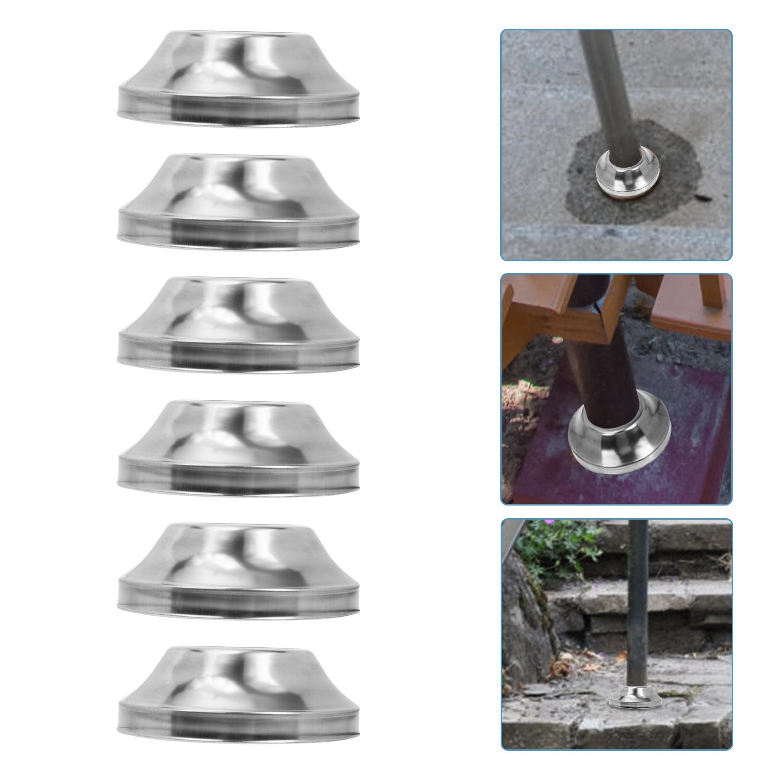 GALPADA Base de Columna de Barandilla Acero Inoxidable 6 Piezas, Cubierta Decorativa para Soporte de Barandilla, Faldón para Tubo Redondo Diámetro 51 Mm, Accesorio para Escaleras y Porche