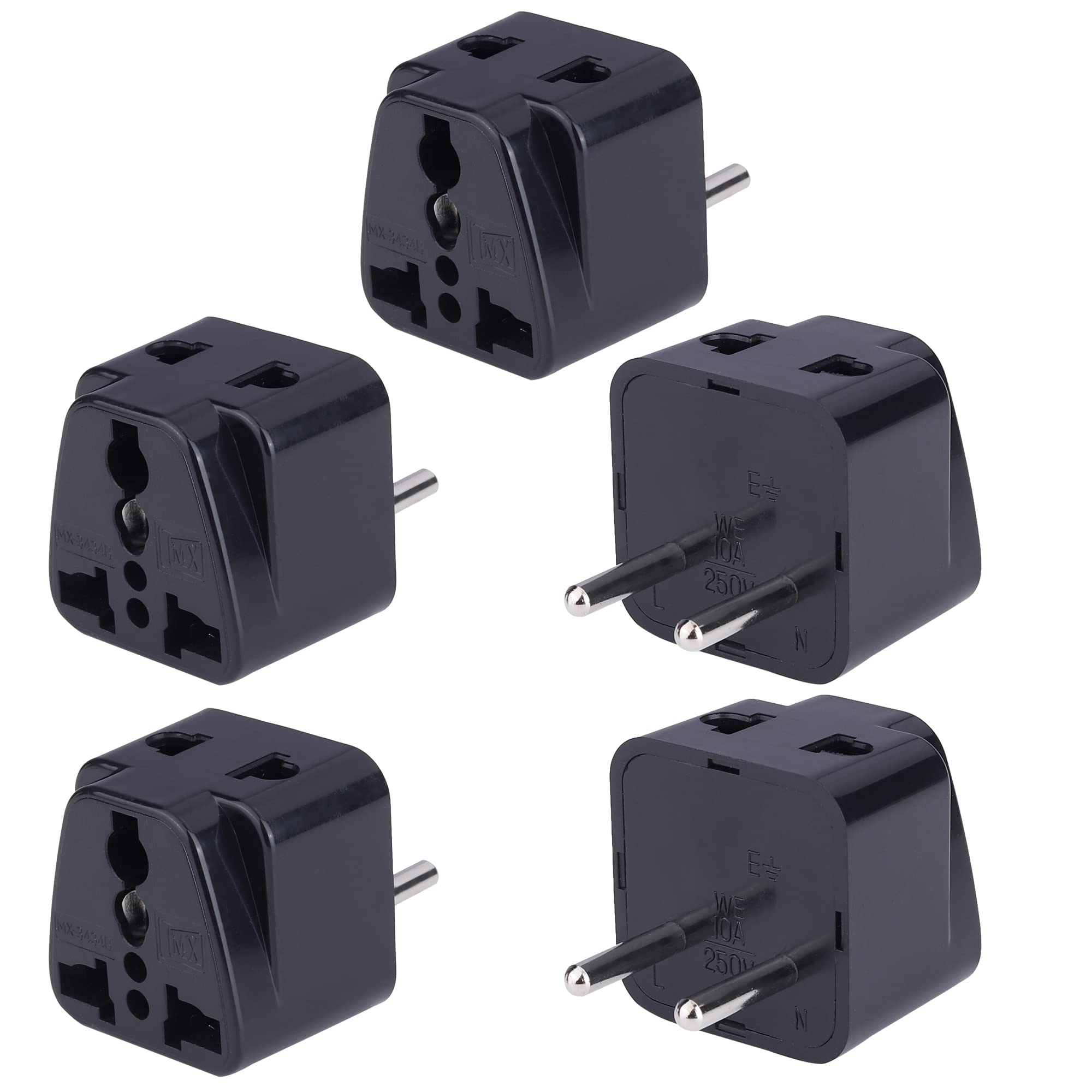 MX Universal Travel Adapter (Type C) India to Europe, Turkey, Spain, Italy, Indonesia, Korea & More 2 in 1 Conversion Plug for Home and Official use - Black, Pack of 5-image-20