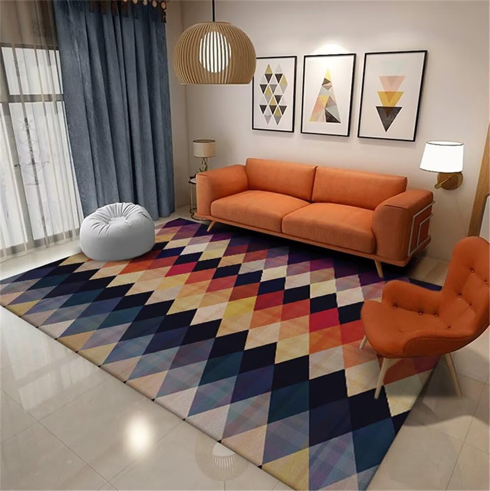 Tapis bleu 60x110cm géométrique lavable pour une chambre de garçon moderne