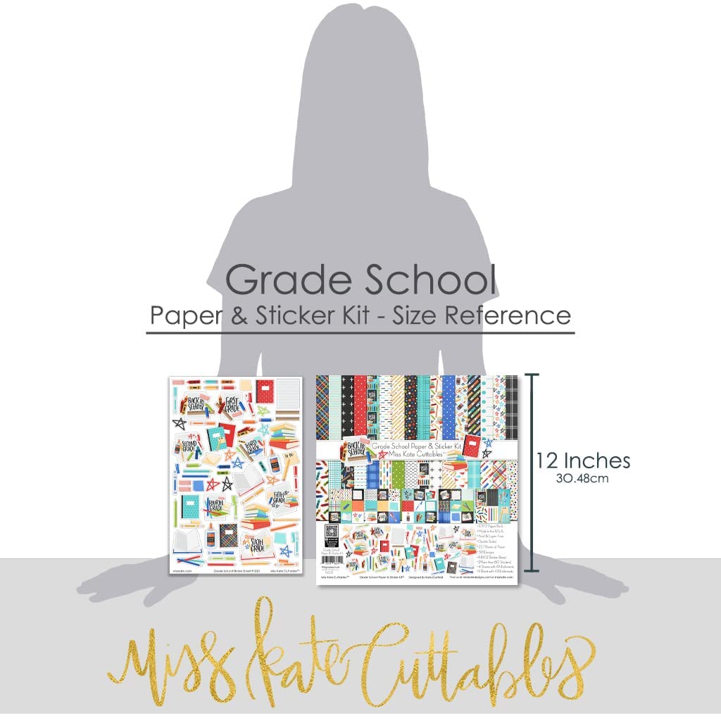 Miss Kate Cuttables Paper & Sticker Kit - Grade School - 20 Double-Sided 12x12 Papers with 39 Designs & 1 8X12 Sticker Sheet - Scrapbooking Card Making Crafting - Image 3