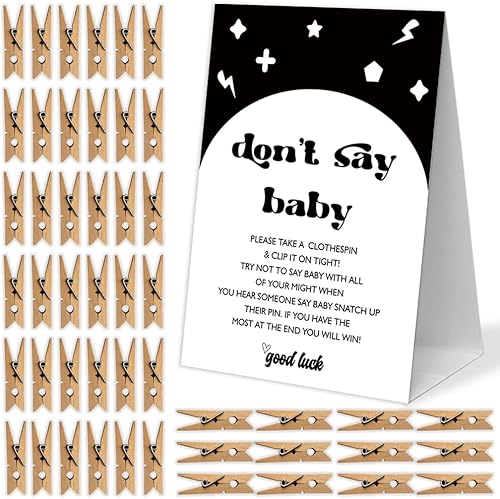 Juego de pinzas para ropa de bebé, 1 letrero y 50 mini pinzas para la ropa, decoraciones de baby shower, juegos de baby shower, juegos de revelación