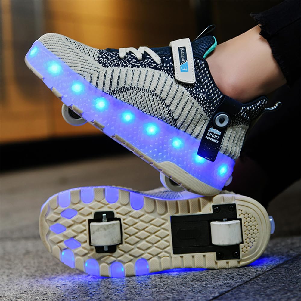 Hixingo Chaussures à Roulettes Lumière LED pour Enfants, Patins Rétractables 2 Roues Skateboard