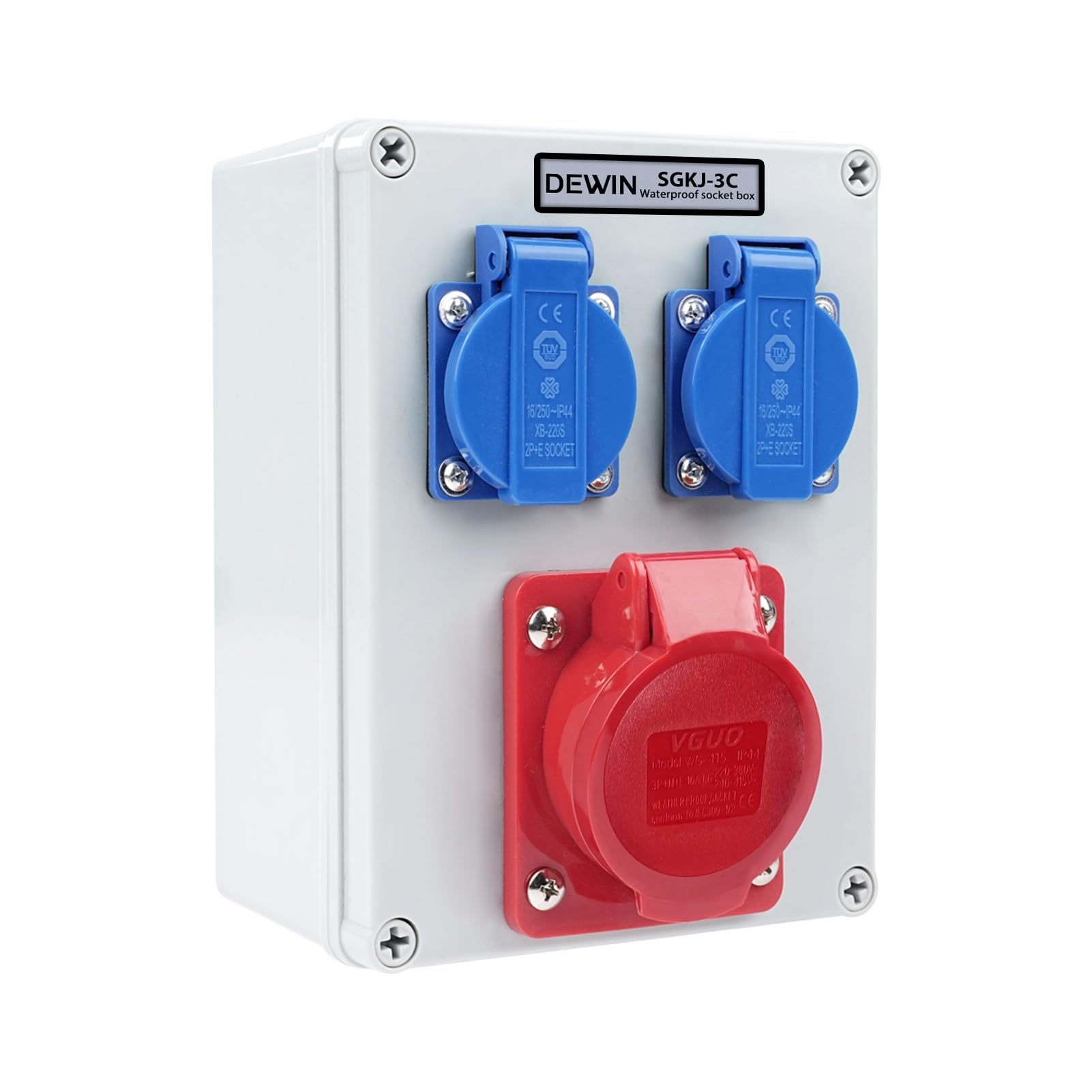DEWIN Stromverteiler, Wandverteiler Steckdose Stromverteilerkasten 1 x 16A 5P CEE-Steckdose + 2x 230V Außenbereich Baustellenstromverteiler