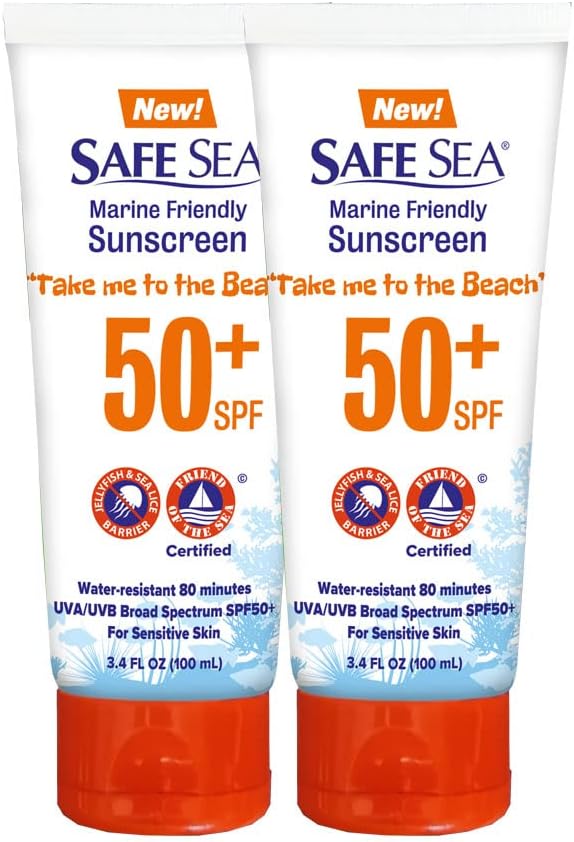 SAFE SEA Anti-Jellyfish Sting Protective Lotion - Sunscreen - Sunblock - Sea Lice - Jelly Fish - 50SPF Adults (Tube 3.4 oz 2 pack)