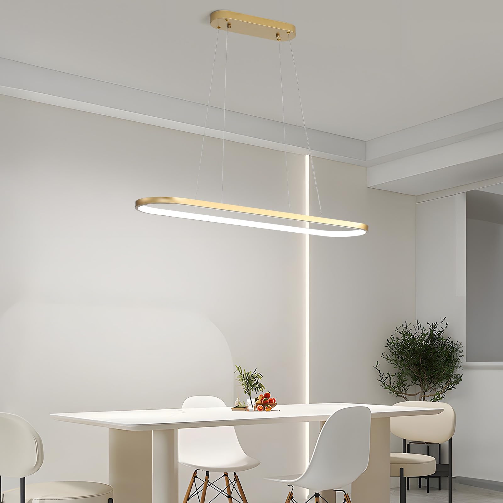 Lampadario Ovale Lampadari a LED Dimmerabile Plafoniera Ad Anello Lampadario moderno Tavolo Pranzo Con Telecomando Altezza Regolabile Per Soggiorno Sala da Pranzo Cucina Studio Oro 90cm