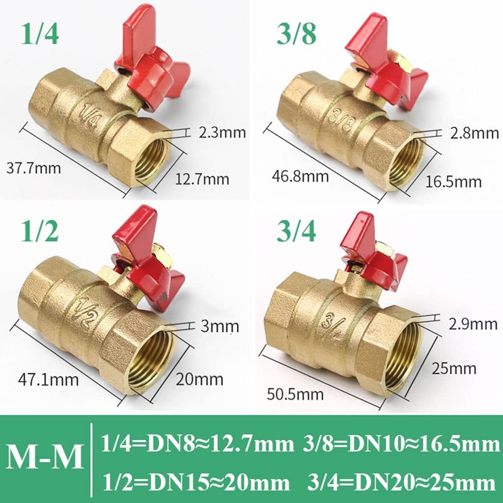 Schlauchverbinder Verbindungsrohr, schnelles Zweiwegeventil, 1/4 Zoll, 3/8 Zoll, 1/2 Zoll, 3/4 Zoll, Messing-Absperrkugelhahn mit Schmetterlingsgriff for Kraftstoff, Gas, Wasser, Öl, Luft, 1 Stück(Dn8