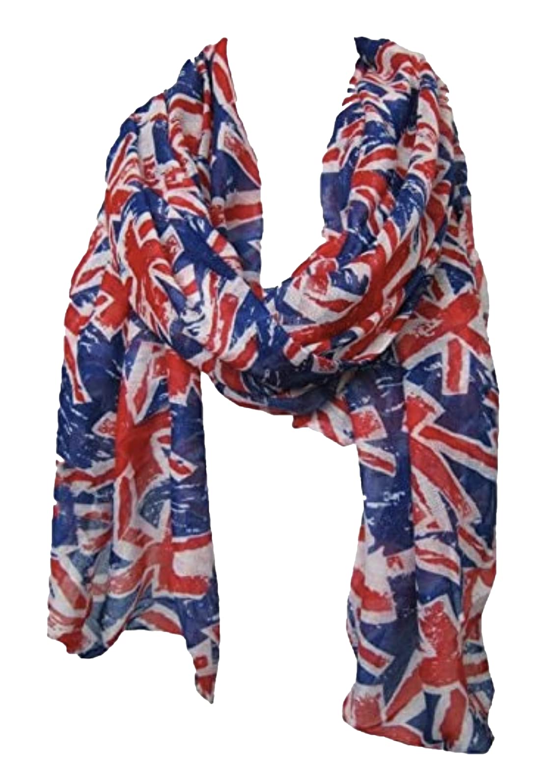 World Of Shawls Women's Blue & Red Uk Flag Print Scarf Union Jack London Fashion Denim Blue (Blue & Red)