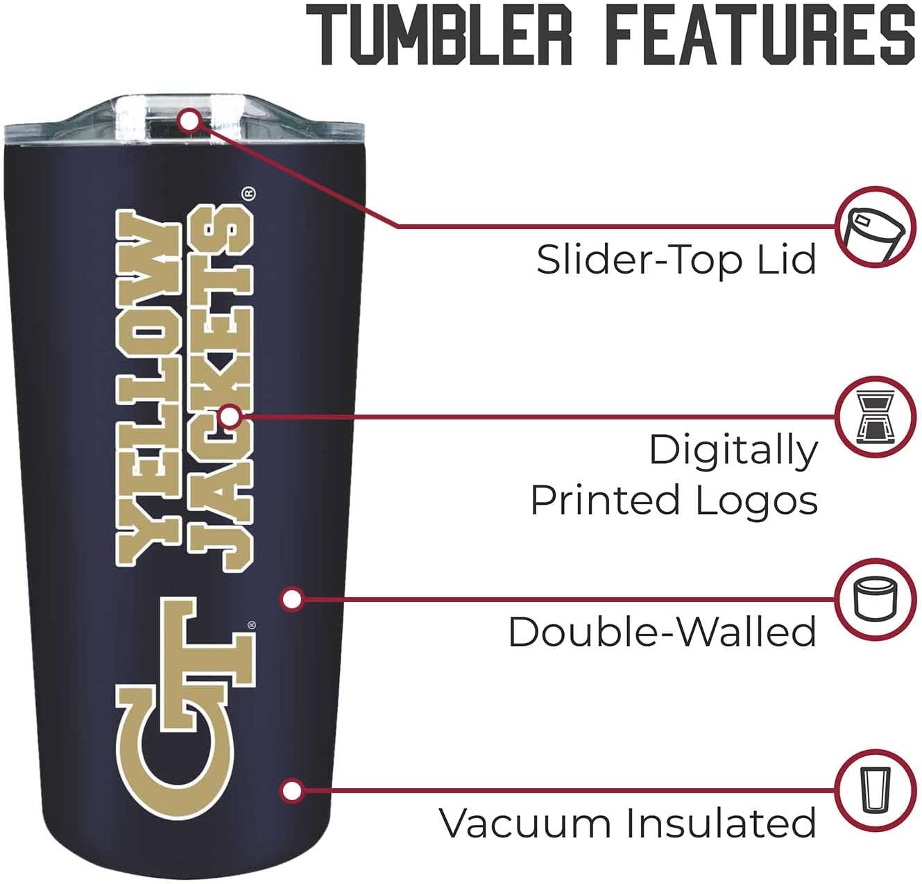 Campus Colors NCAA Stainless Steel Tumbler perfect for Gameday - 18 oz - Double Walled - Keeps Drinks Perfectly Insulated (Georgia Tech Yellowjackets - Navy) - Image 5