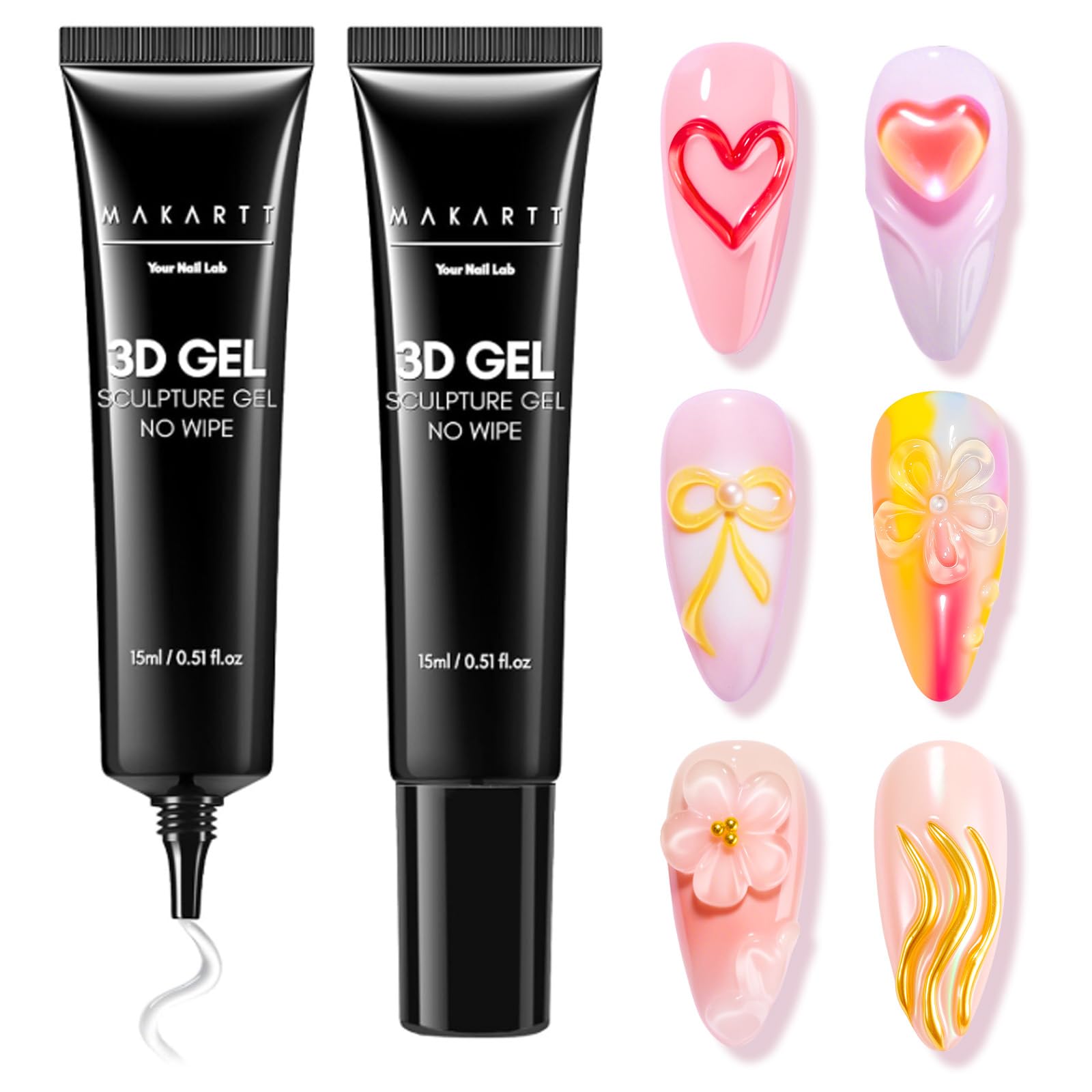 Makartt 3D Gel Nail Art: 2 Pcs 15g Nail Sculpting DIY No Wipe 3D Molding Gel for Nails Decoration, Manicure Sculpture Nails