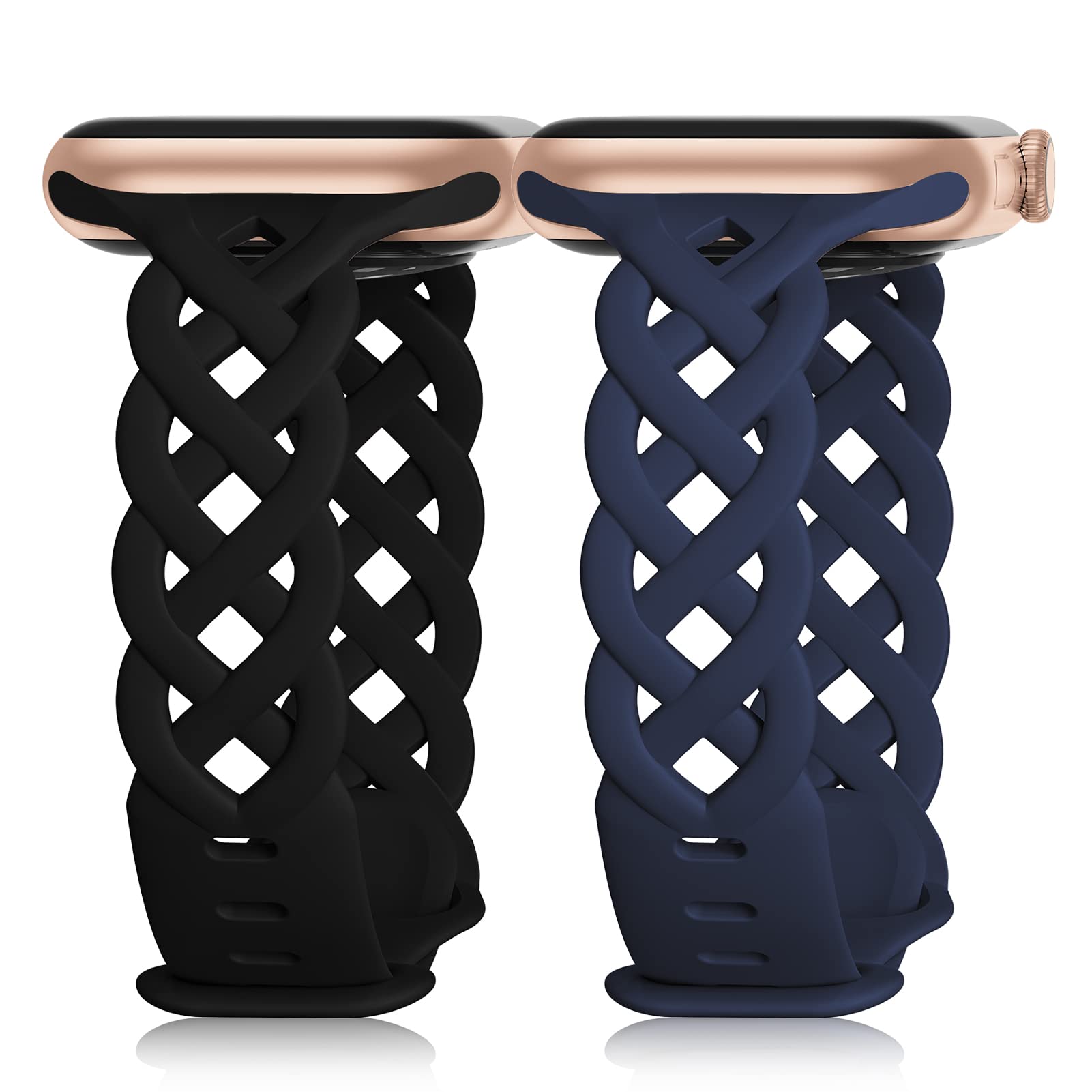 Braided Silicone Bands Compatible with Apple Watch 38mm 40mm 41mm 42mm 44mm 45mm 46mm 49mm for Women, Slim Thin Narrow Hollow-out Strap Cute for