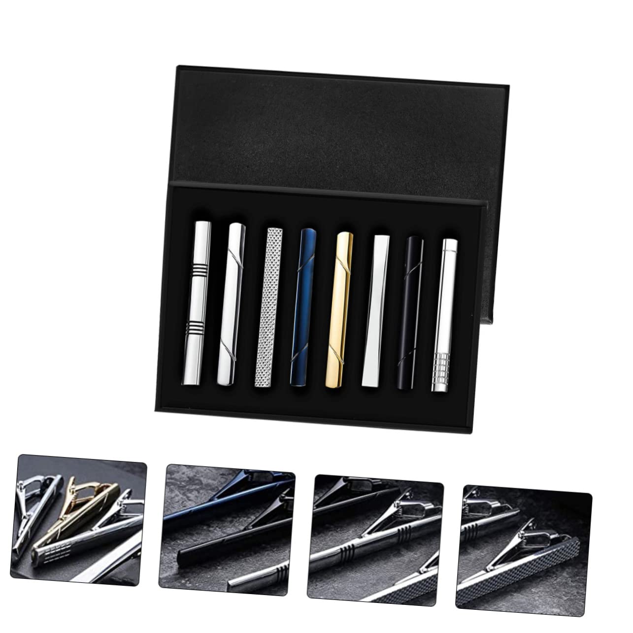 CALLARON 8piezas Clips De Corbata De Cobre Para Hombre Pasadores De Necktie Elegantes y Duraderos Estuche De Accesorios Para Ocasiones De Negocios y Eventos Formales