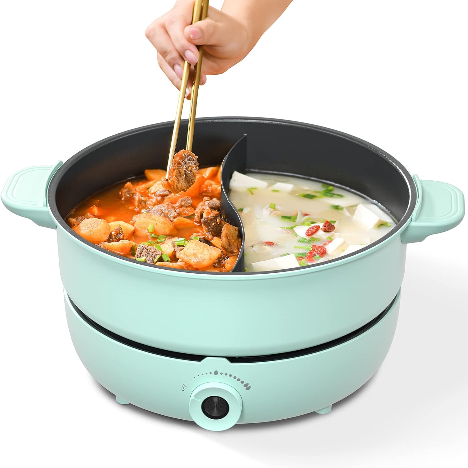 Hot Pot with Divider Electric Pot with Induction Cooker NonStick Electric Skillet