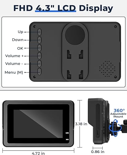 Miniatura 5 de Cámara inalámbrica de coche para bebé, batería de 10000 mAh, pantalla de 4.3 pulgadas y monitor de bebé de coche HD 1080P