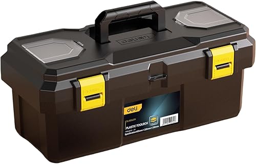 Deli Caja de herramientas de plástico, organizador de herramientas de 20 pulgadas con asa, estuche de herramientas con doble bloqueo, caja de