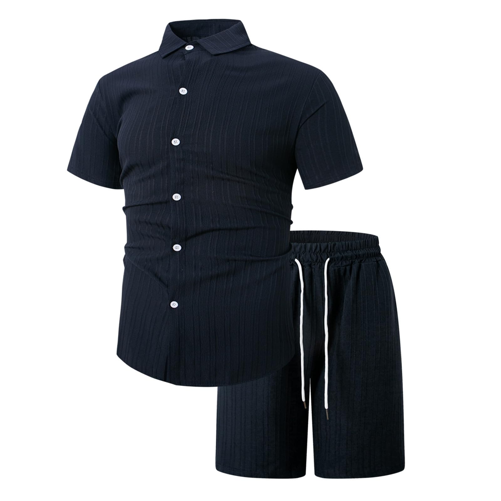 Sommer Outfit Herren Kurze Hosen und Hawaii Hemd Baggy Freizeitanzug Kurzarm Freizeithemd und Shorts 2 Teiler Leinenhose Strandhemd für Männer Casual Sommer Anzug Herren Zweiteiliges Set