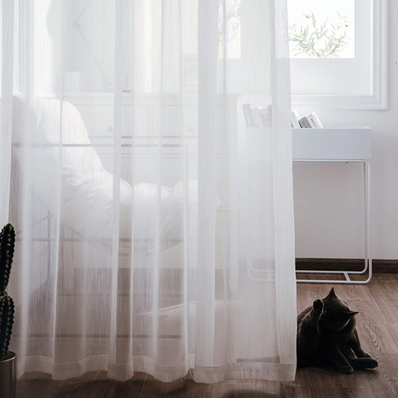 Voile de rideau blanc 150x270 cm transparent avec crochets pour chambre