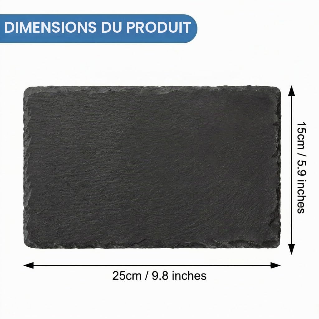 STARVAST Lot de 10 Plateaux en Ardoise Et 5 stylos de Talc, 25 x 15 cm, pour Servir et écrire, Buffet, Plateau de Service rectangulaire, Anthracite