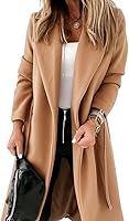 Ladiyo Women's Classic Lapel Collar Open Front Belted Long Trench Coat - Slim Fit Winter Jacket