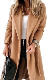 Ladiyo Women's Classic Lapel Collar Open Front Belted Long Trench Coat - Slim Fit Winter Jacket