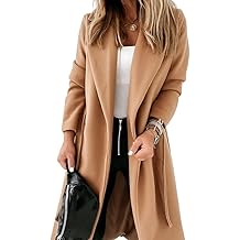 Womens Classic Coat Lapel Collar Open Front Belted Long Jacket