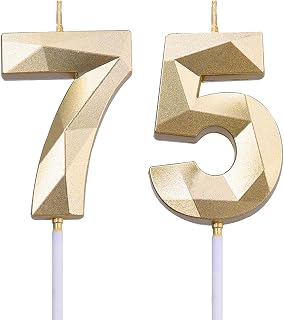 2 inch Gold 75 & 57 Birthday Candles, 3D Diamond Number 75th & 57th Cake Topper for Men Women Birthday Party Decorations Theme Party