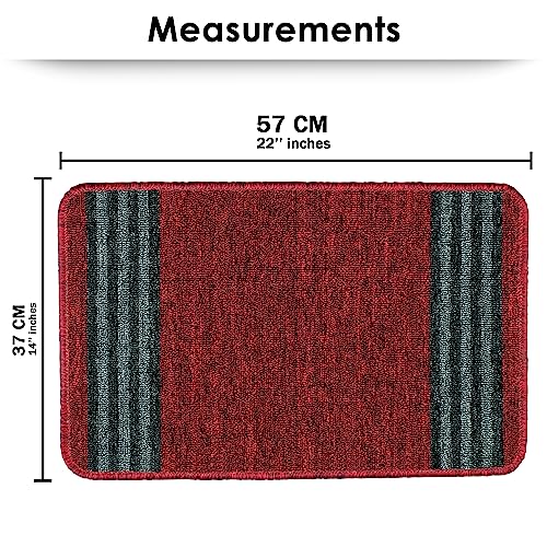Image of Pack of 2 Nylon Bathroom Mats Anti Slip Bathroom Rug | Floor Mat for Bathroom, Entrance, Kitchen, Bedroom & Office | Maroon Stripes Design-(37x57cm)