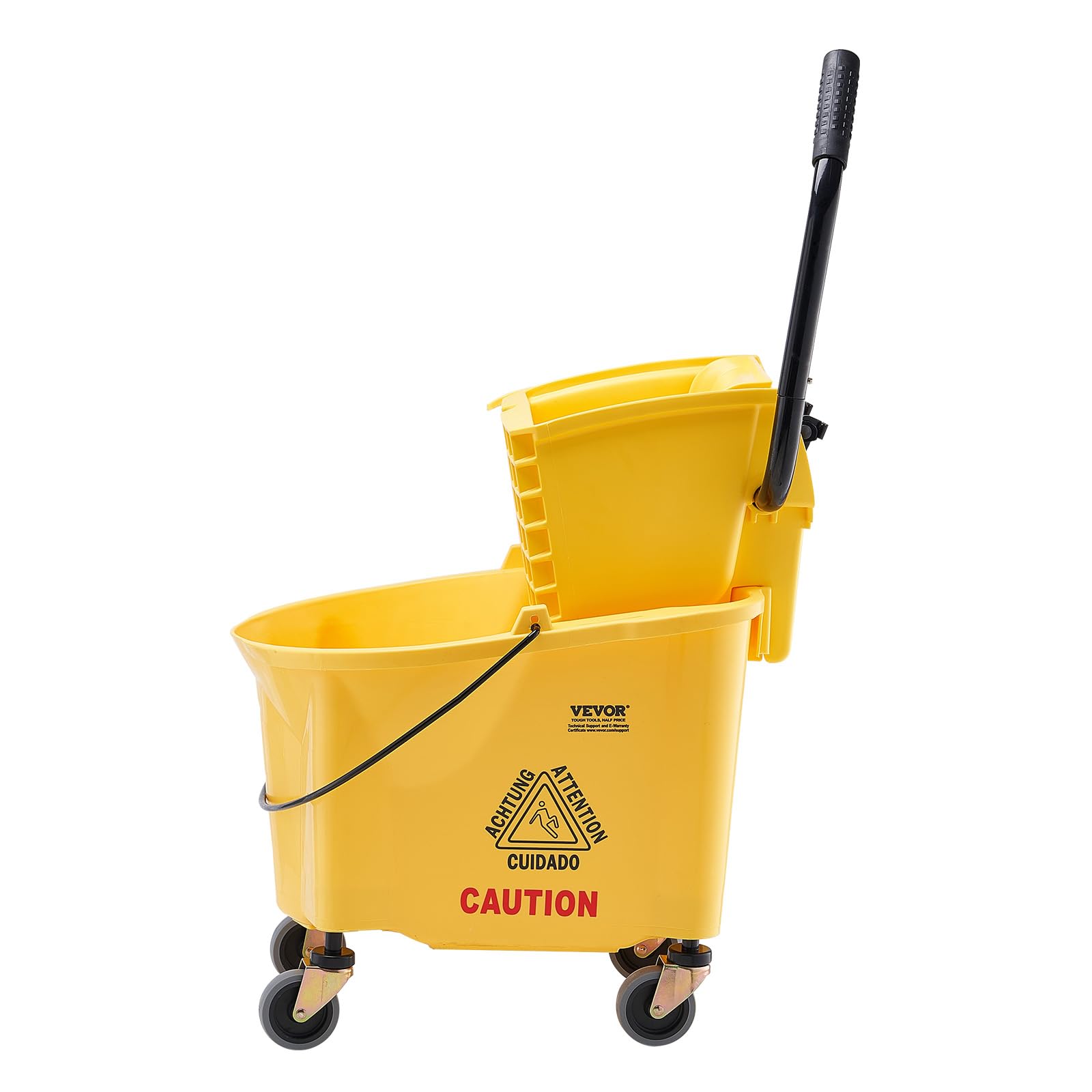 VEVOR Wischeimer Moppeimer mit Wringer, 26 QT Gewerblicher Wischeimer mit seitlicher Presspresse, Gelb