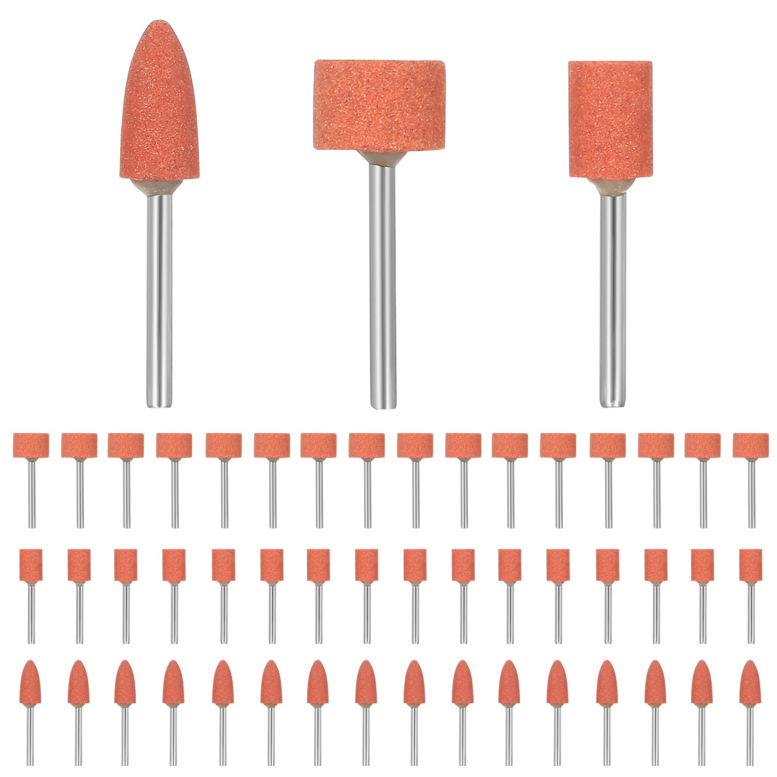 66x Korund-Schleifaufsätze Set – 3 Formen, 1/8 Zoll Schaft, Für Rotationswerkzeuge