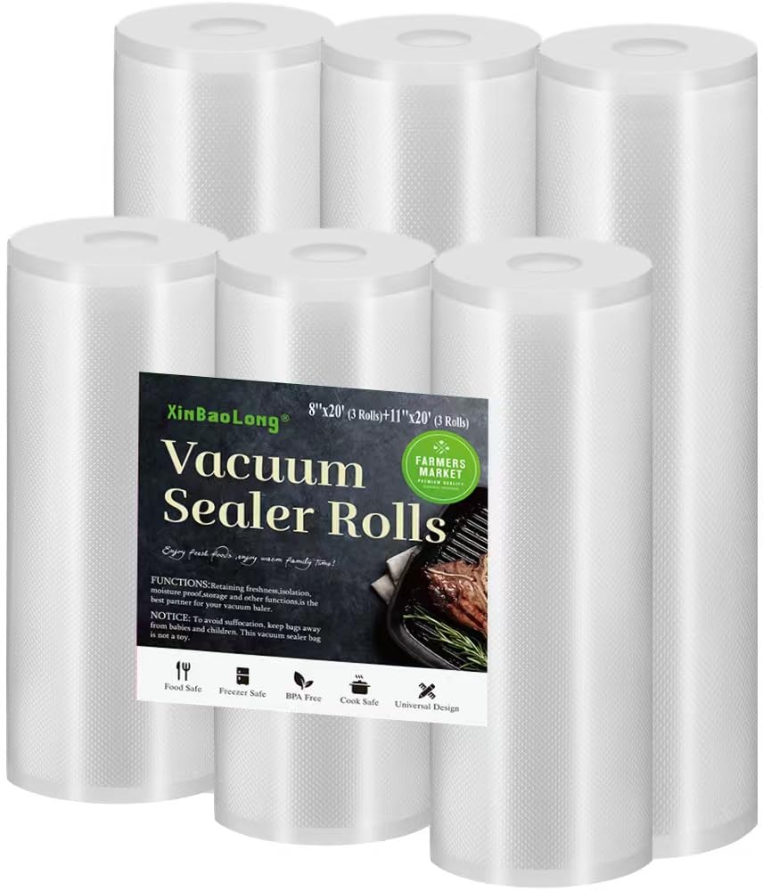 Vacuum Sealer Bags For Food:6 Pack 3 Rolls11"x20' +3 Rolls 8"x20' Commercial Grade BPA Free Bag Rolls-Durable Customized Size Food Vac Bags for Storage and Sous Vide Cooking-Puncture Prevention