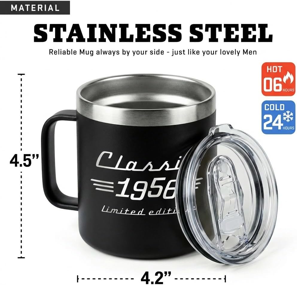70th Birthday Gifts for Men, Dad - Mens Birthday Gift Ideas, Dad Birthday Gift, mens Gifts Ideas - Funny, Gag Gifts for Men - 1956 Birthday Gifts for Men Mug 14Oz Stainless Steel