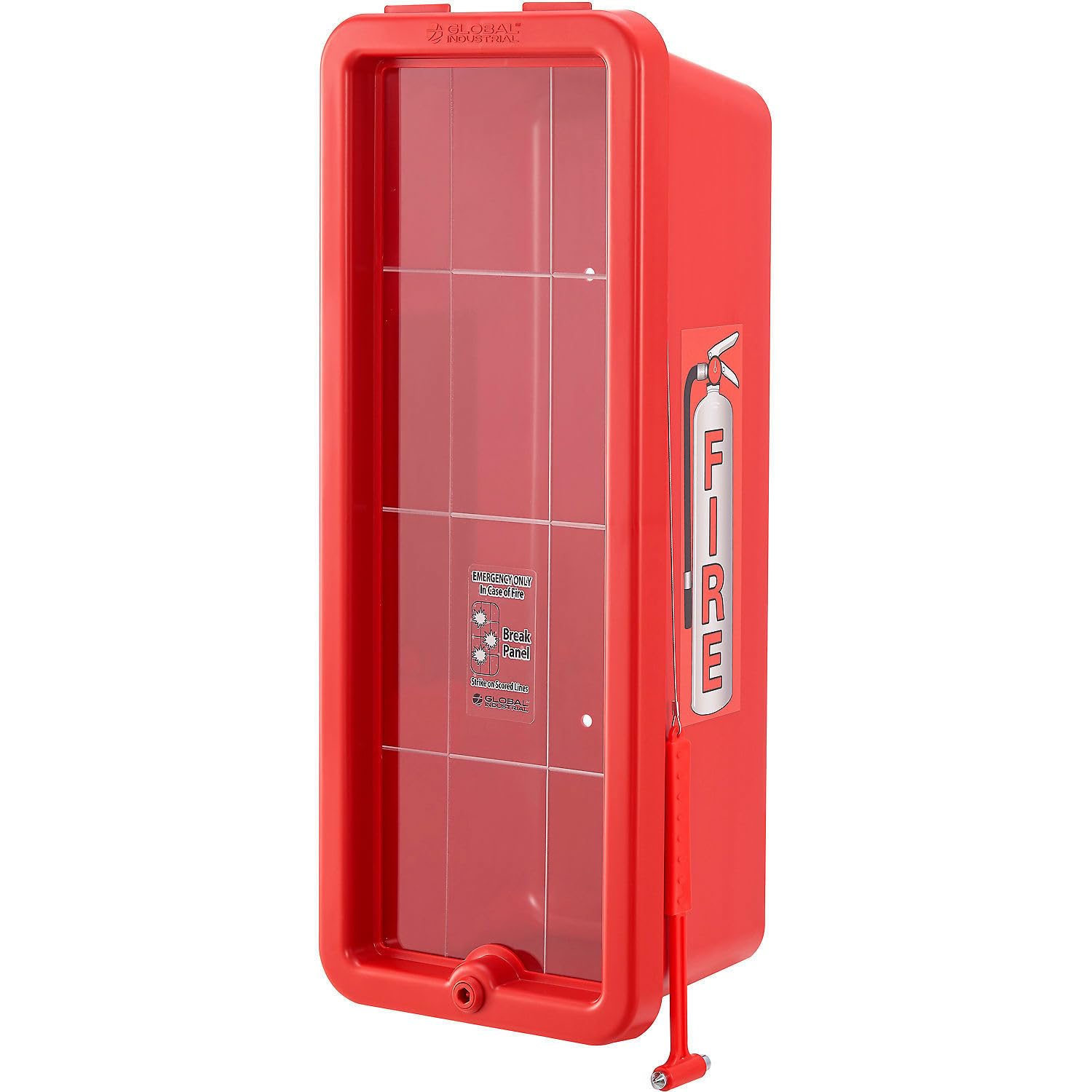 Plastic Fire Extinguisher Cabinet with Window by Global Industrial – Polystyrene & Arcylic, Red, Model 641649