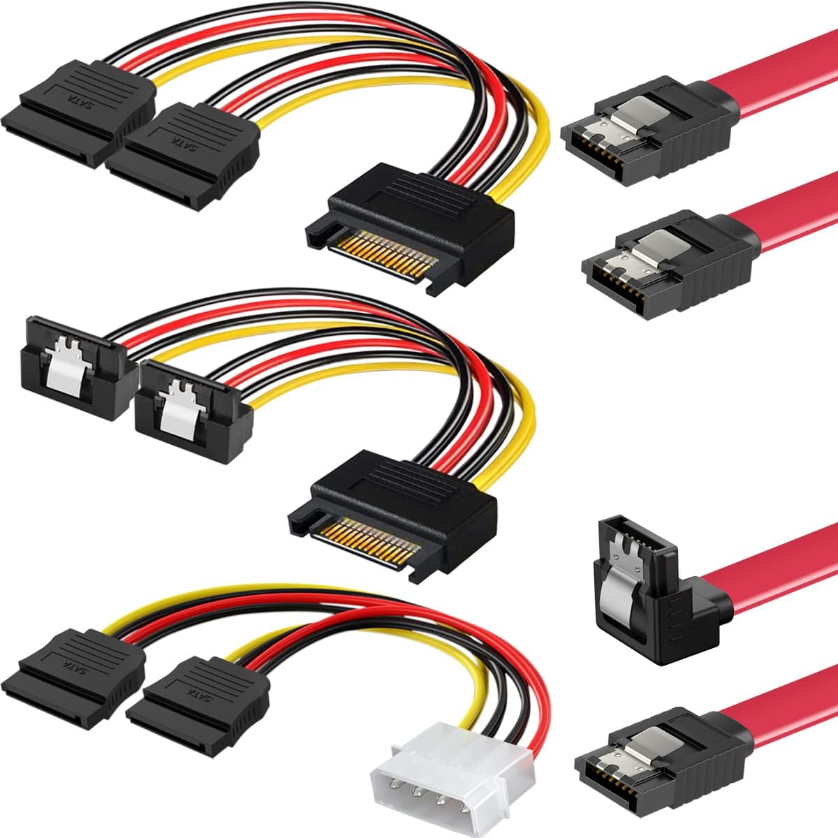 SATA 3.0 SSD HDD Data Cable Power Splitter Cord for SATA Hard Disk Drive, Molex IDE 4 Pin to 2 SATA 15 Pin Power Lead, SATA Y Splitter Expander, 5 Pcs 6Gbps Hard Drive Wire Kit
