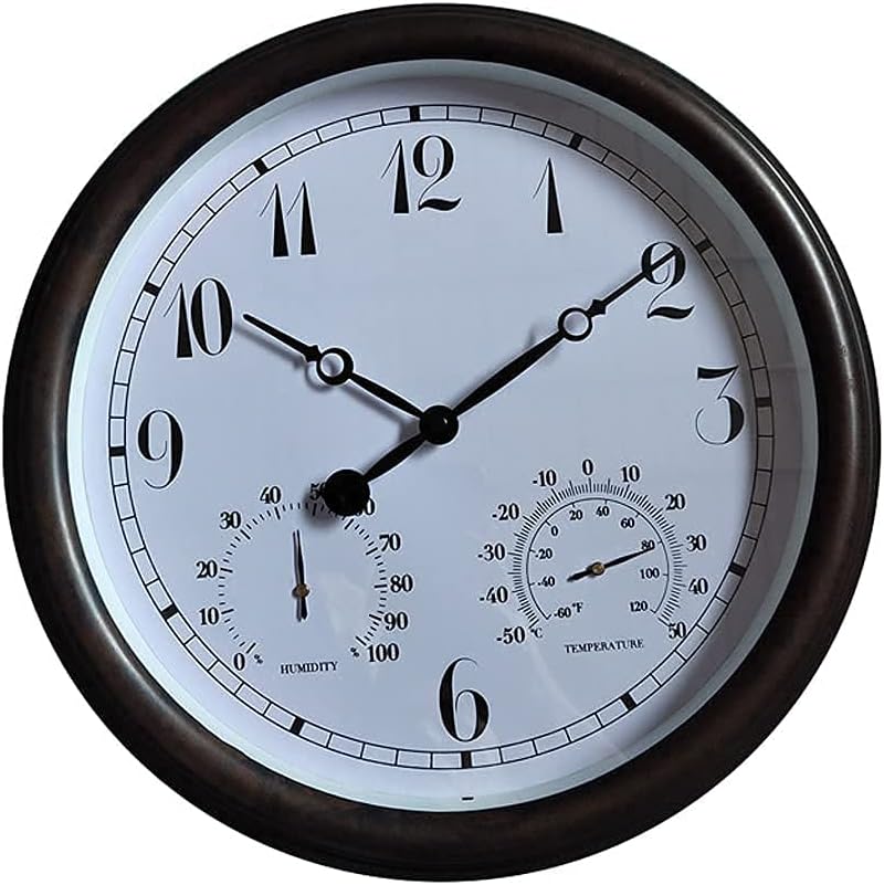 Wall Clock， 15 Inch Retro Waterproof Outdoor Garden Clock with Hygrometer Thermometer， Indoor Silent Clock Decoration