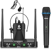 Vista 1 de D Debra Audio AU200 Pro UHF Sistema de micrófono inalámbrico de 2 canales con micrófonos de diadema lavalier inalámbricos de mano, receptor
