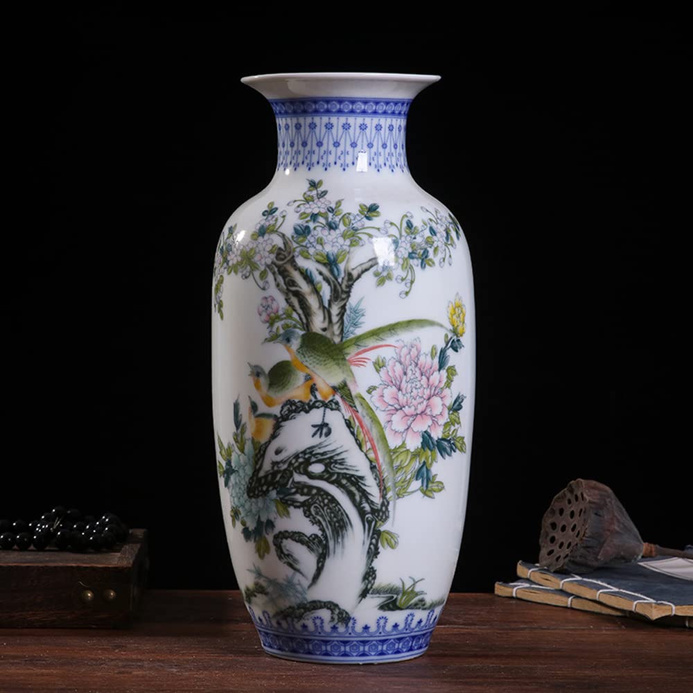 asdchZen Peony Bush Blue And White Bone China Flower Vase, Chinese Bottle Shaped Chinoiserie Blue And White Porcelain Vase Jingdezhen Retro Vase Decoration,15#