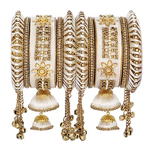 Image of Peora Velvet Silk Thread Kundan Studded Chuda Bangles Set Gift for Women