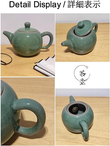 Miniatura 6 de Tetera Celadon, tetera de porcelana verde jade, utensilio de té de Kungfu, ceremonia de té, 4 colores opcionales, (verde ciruela)