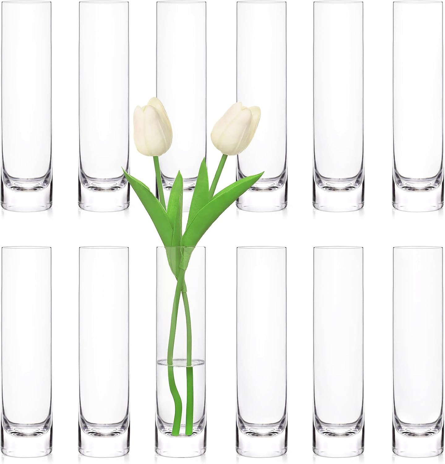24 Pcs Glass Cylinder Bud Vases - Clear Slim Flower Vases Set for Wedding Table Decor - 7.5 Inches Tall Flowers Holder Home Decor for Centerpieces - Small Vase for Party Decorations