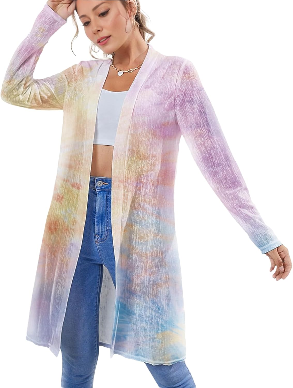 Cover Ups for Women t Lightweight Mid-Length Skin-Friendly Cardigan Vacation Wear Plus Size Long-Sleeved Outwear