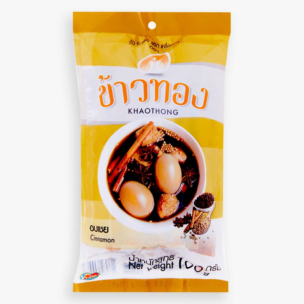 Khaothong Cinnamon Sticks, Whole, 3.52oz (100g.) 100% Natural Aroma Spices, Product of Thailand for Cooking and Baking (1 Bag 100g (3.5oz))