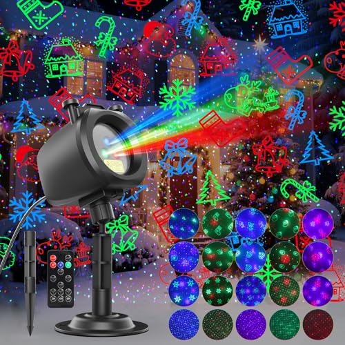 Image of Christmas Laser Lights Projector Outdoor with 4 Dynamic Slides, 2-in-1 Moving RGB Firefly Laser Lights with Remote,Timer, Landscape Holiday Porjector for Window Wall Xmas Decor