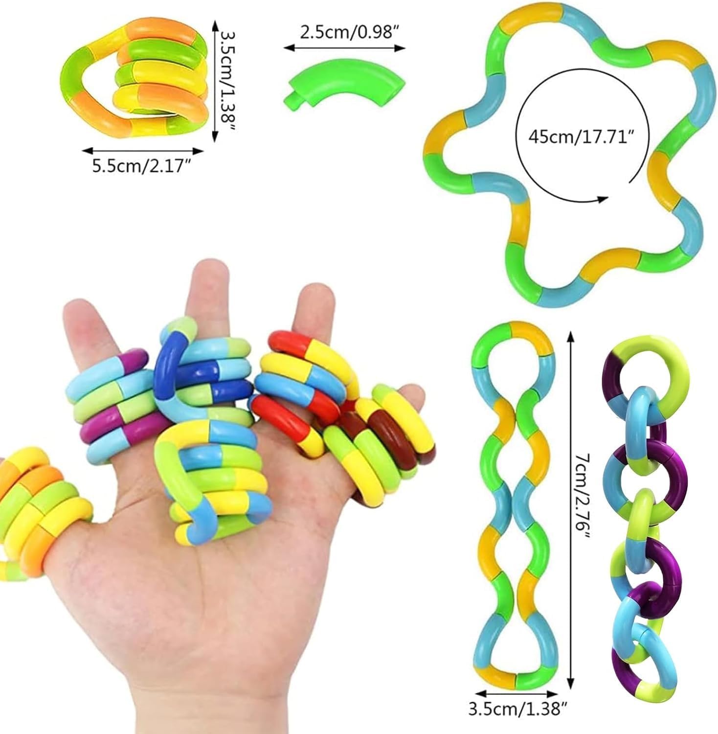 Quiet Twisty Fidget Toys 8PCS for Adult, Sensory Worry Toys, Bendable Twiddle Tubes, ADHD Autism Calm Down Toy, Office, Party Favors, Stress Relief Toys for Adult