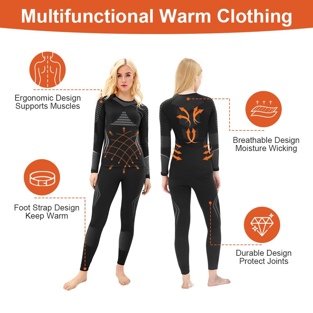 HOTUT Ropa Interior Térmica para Mujer, Conjunto de Ropa Interior Termica Mujer Invierno, Esquí Deportes Conjuntos Térmicos, Conjunto de Ropa Interior térmica Suave Invierno Otoño para Fitness-L