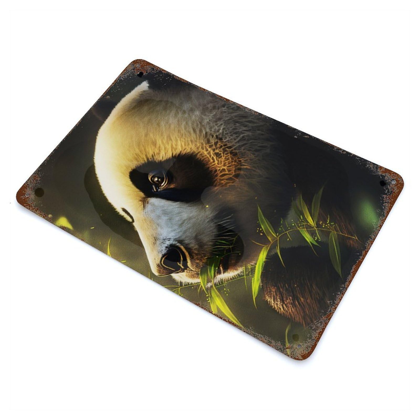 Weathered Tin Sign with Panda Portrait Design 11.8"x7.9", for Basement, Hobby Room And Garage Decor, Industrial Home Decor