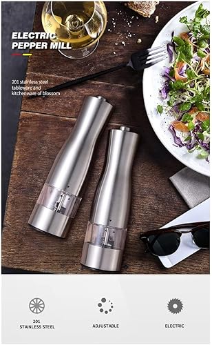 Miniatura 2 de Juego de molinillo eléctrico ajustable para sal y pimienta con soporte, juego de molino automático, agitadores recargables, luz incorporada y grosor