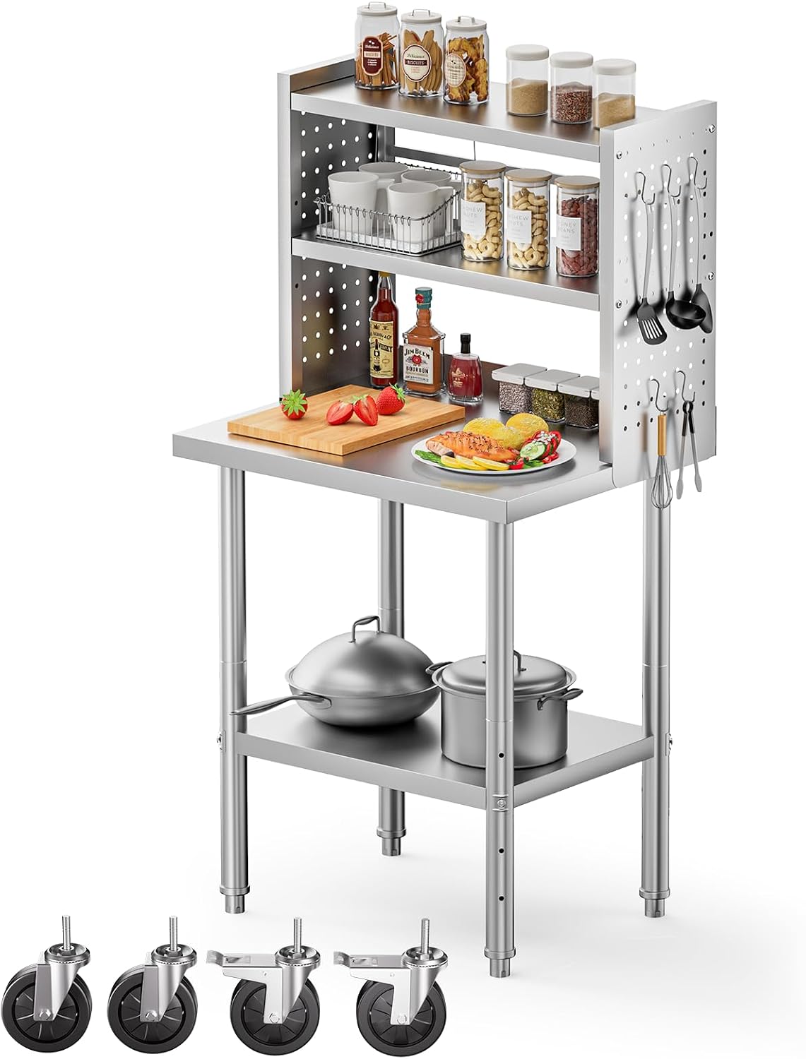 CAMMOO 30x24 NSF Stainless Steel Prep Table with Shelf & Casters Work Bench