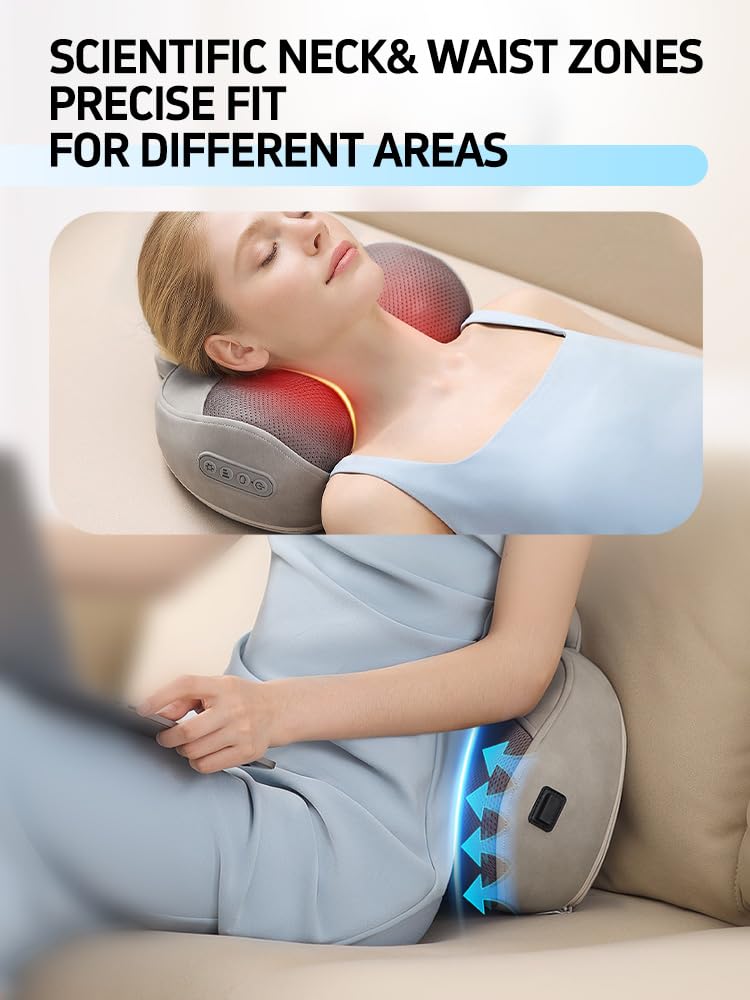 Cuscino massaggiante per schiena e collo con calore, massaggiatore Shiatsu 3D per alleviare il dolore a spalle e lombari, massaggiatore portatile ricaricabile senza fili, regalo per uomini e