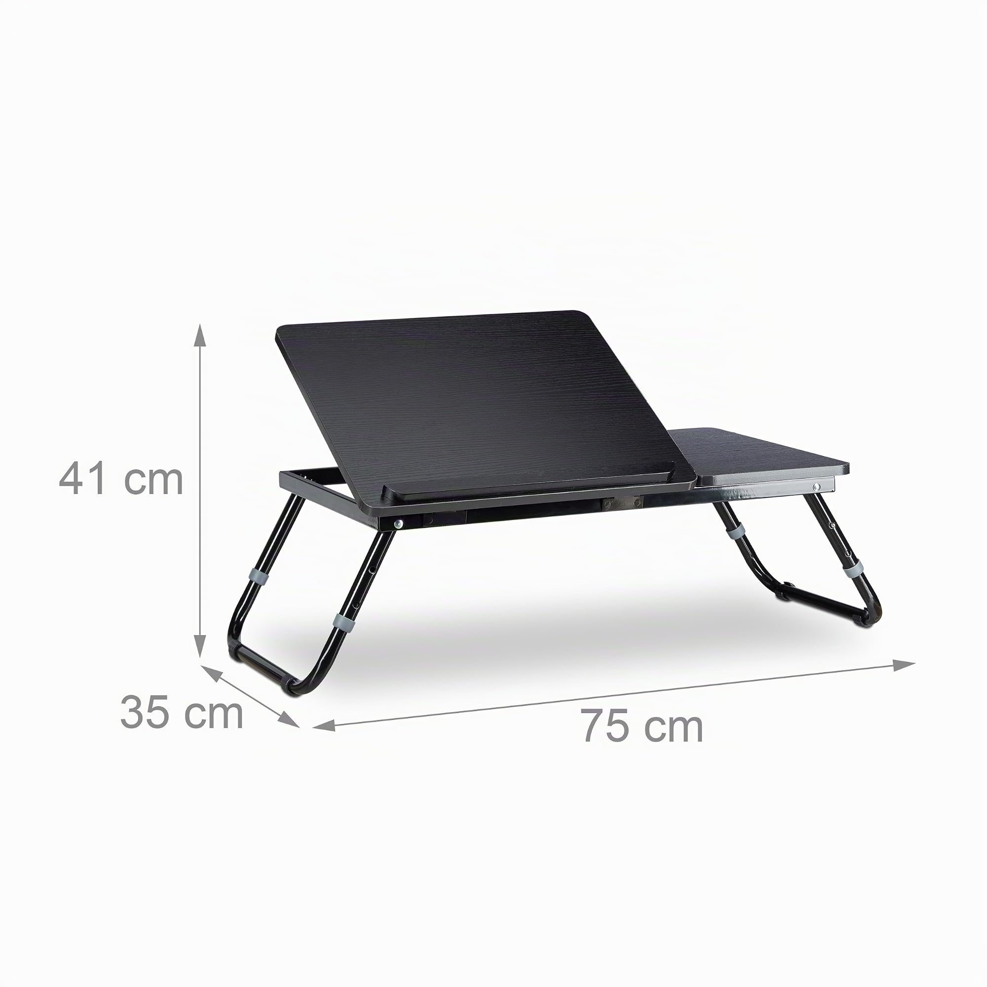 Relaxdays Mesa Plegable para Portátil, Bandeja Cama Tablet, 40x75x35 cm, Altura e Inclinación Regulable, Madera, Negro