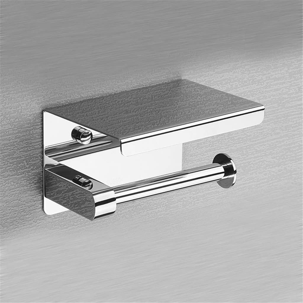304 Stainless Steel Toilet Paper Holder with Phone Shelf, Bathroom Tissue Roll